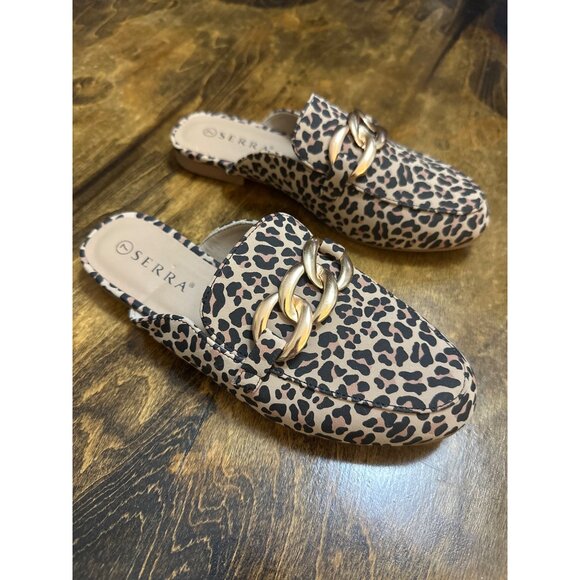 New Serra Leopard Print Slip-On Mules With Gold Chain Accent 7 Preppy Maximalist - Picture 3 of 10